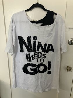 White T-Shirt with Graphic Design, Size XL