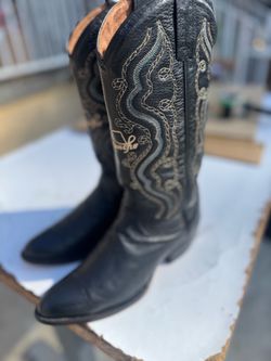 Rancho Mens Black Leather Western Boots Size US 9 EE Made In Mexico CM 27