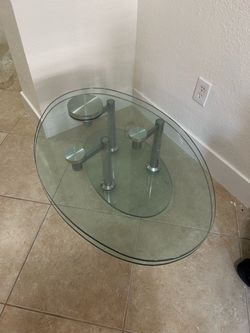 Oval Glass Coffee Table with Chrome Base