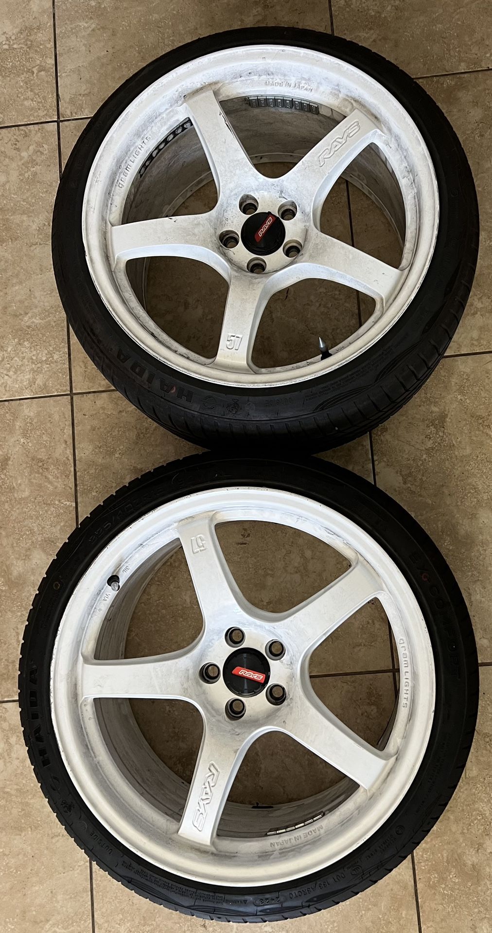 2002-2014 SUBARU WRX RAYS GRAM LIGHTS 57CR 5X100 WHEELS RIMS 18×9.5 PEARL WHITE