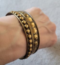 Vintage 80's Bangle Bracelets Brass Studded, Retro Bangles

