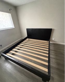 Black Faux Leather Platform Bed Frame and Mattress