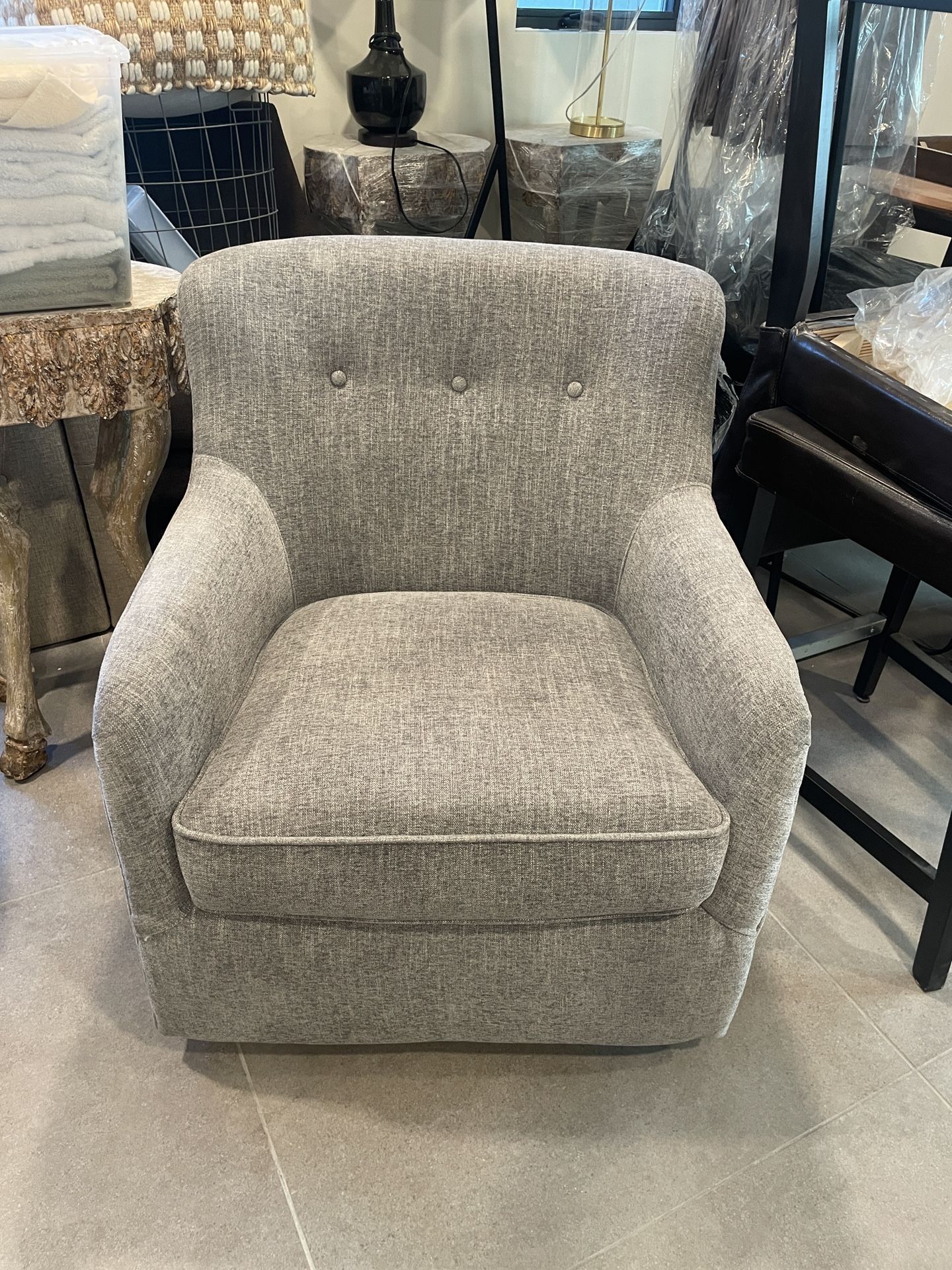 Upholstered Swivel Chair - Light Grey