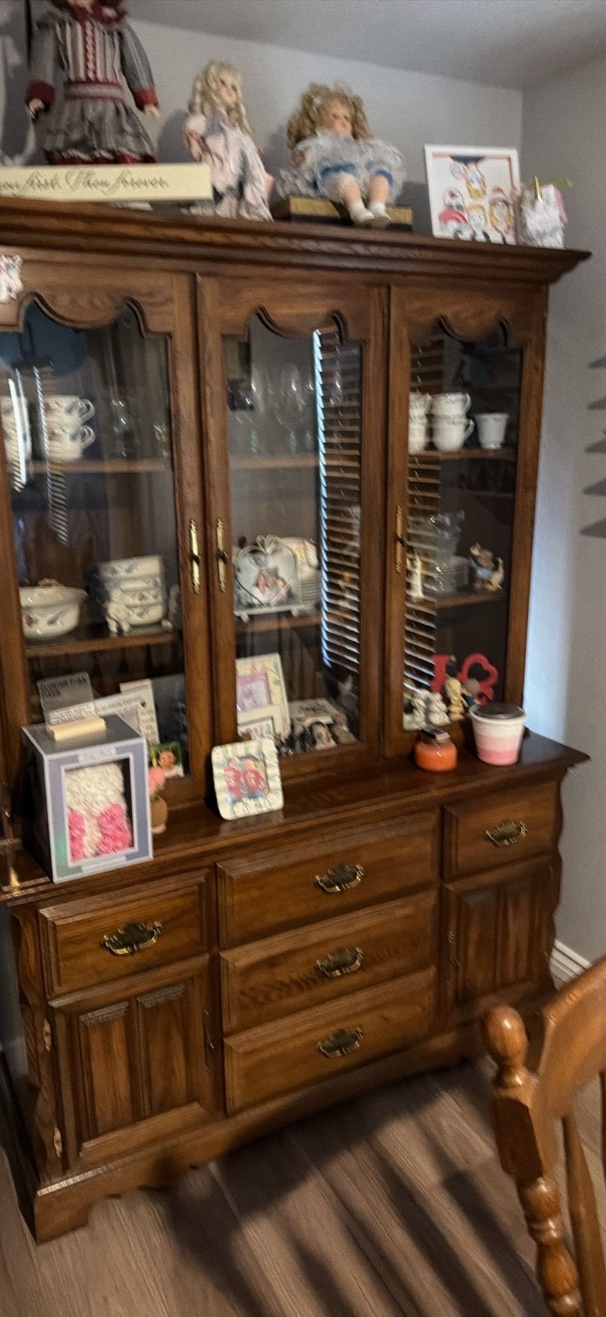 Solid oak China hutch