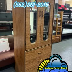 Oak Tall Closet 2 Door Wardrobe With Mirrors Dresser 2 Drawers Ropero 