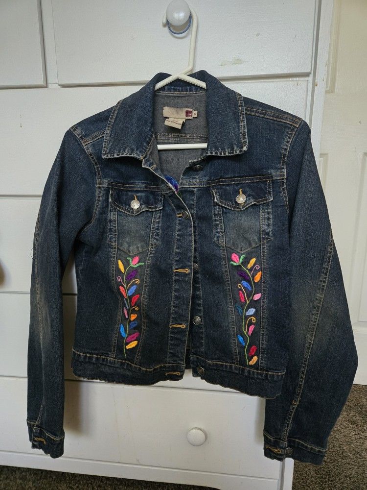 Forever 21 Jean Jacket Hand Embroidered