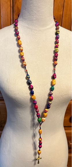 Colorful Woven Bead Rosary Necklace