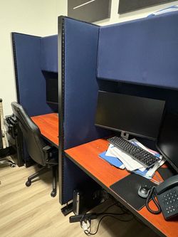Office Cubicle Workstation with Blue Fabric Panels