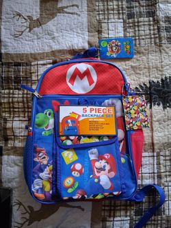 SUPER MARIO 5 PIECE BACKPACK SET 16 INCHES TALL