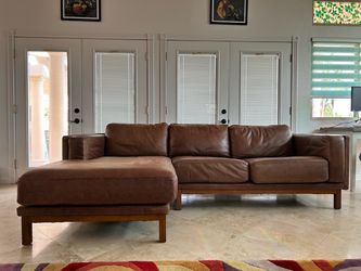 West Elm Dekalb Leather chaise sectional