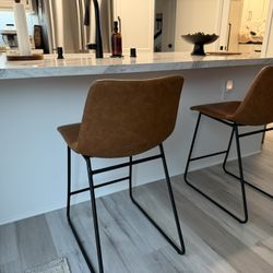 Modern Brown Faux Leather Barstools – Set of 2 – Excellent Condition