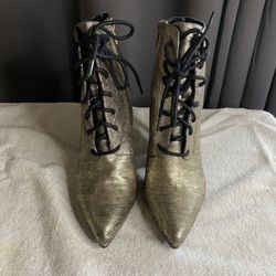 Qupid Glittery Lace Up Bootie Heels 7.5