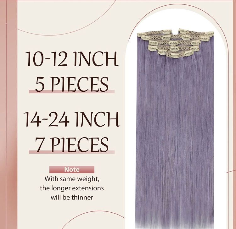 Purple Clip in natural Human Hair Extensions 7pcs 120g 20inch