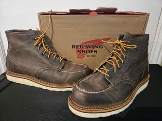 Red Wing Shoes Brown Moc Toe Work Boots with Tan Wedge Sole, Size 10