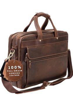 Genuine Leather Laptop Briefcase / Messenger Bag – Vintage Brown