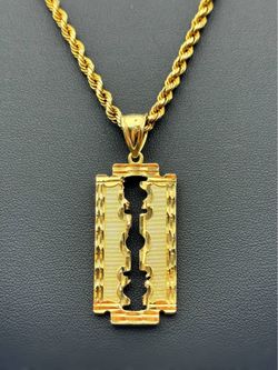 10k solid yellow gold Hip Hop Blade pendant charm & 21” 3.5mm rope chain necklace 12.5 grams