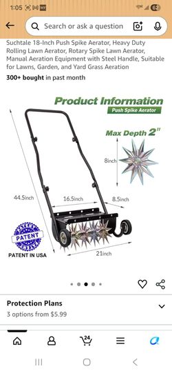 18-Inch Push Spike Aerator, Heavy Duty Rolling Lawn Aerator, Rotary Spike Lawn Aerator, Manual Aeration Eauipment with Steel Handle. Suitable for Lawn