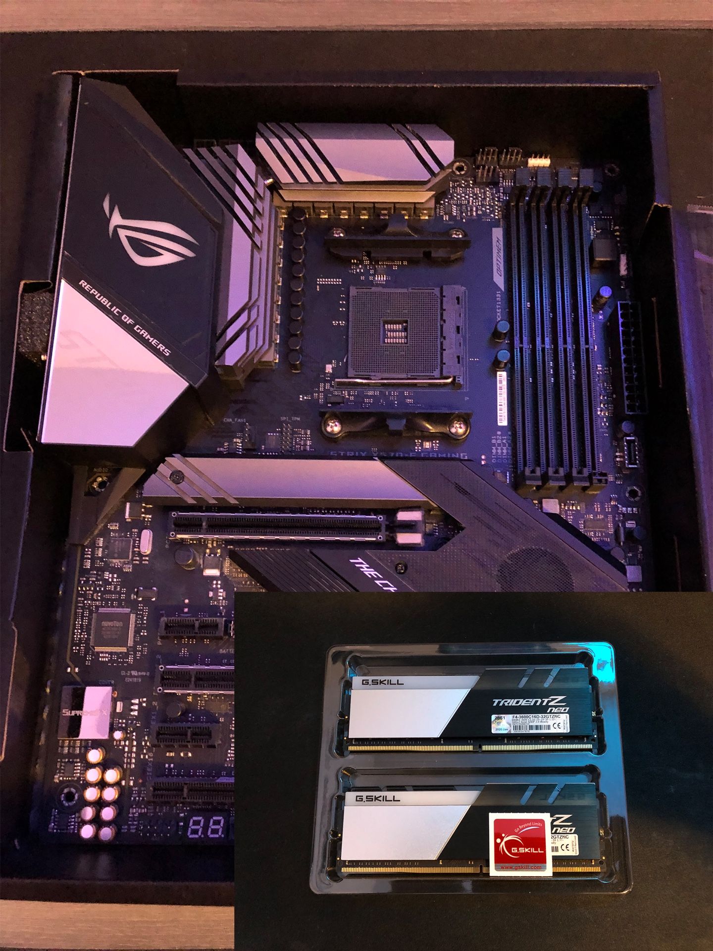 Combo: Asus X570-E Motherboard & G.Skill 32GB DDR4 RAM (2x16GB) 3600mHz 16cas latency