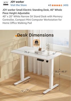 Small Electric Standing Desk, 40" Whole Piece Height Adjustable