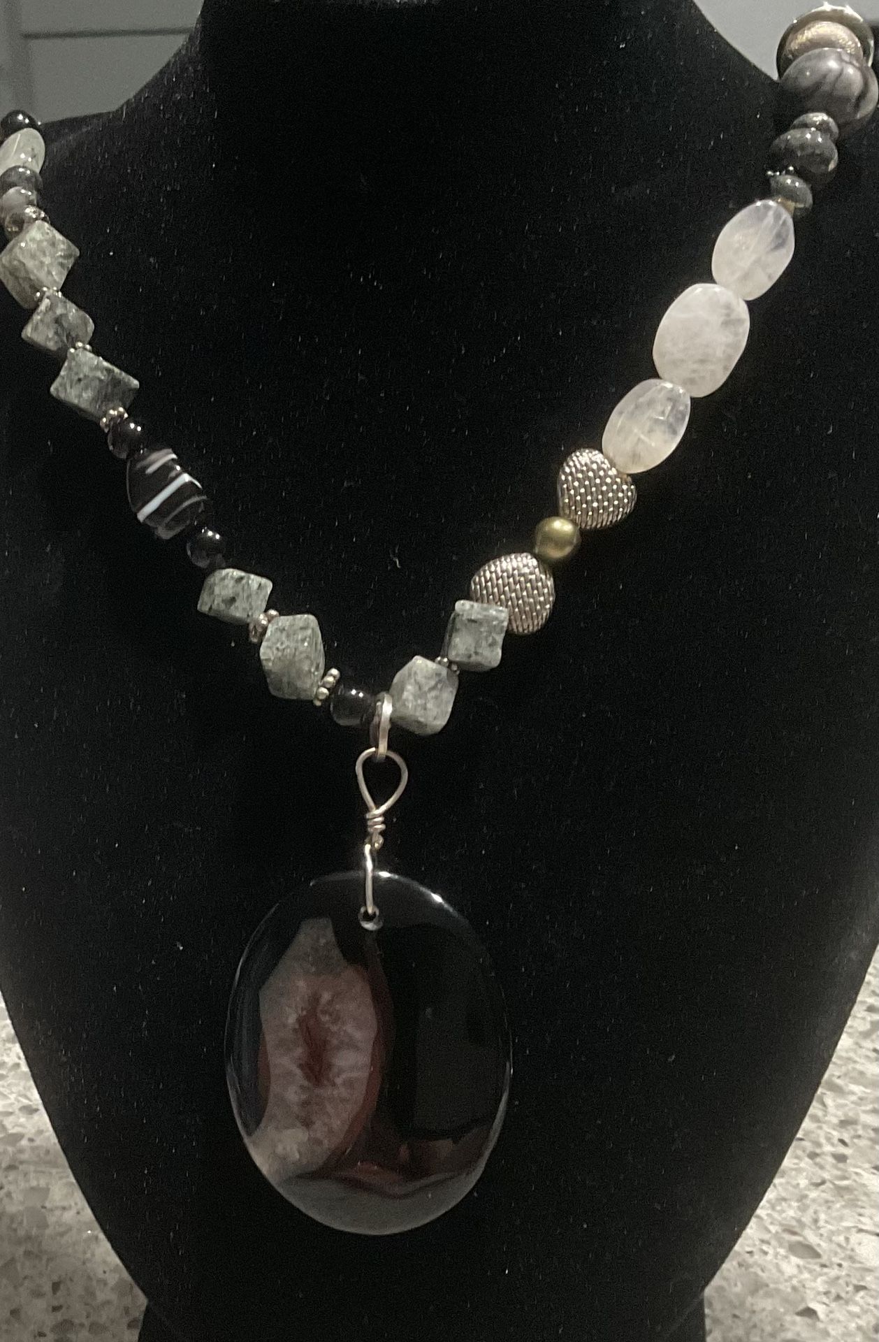 Sterling Silver Gray & Black 19” Necklace