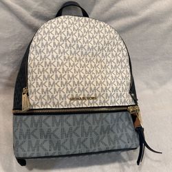 Micheal Kors Dark Blue, Light Blue, and White Backpack with Gold Hardware