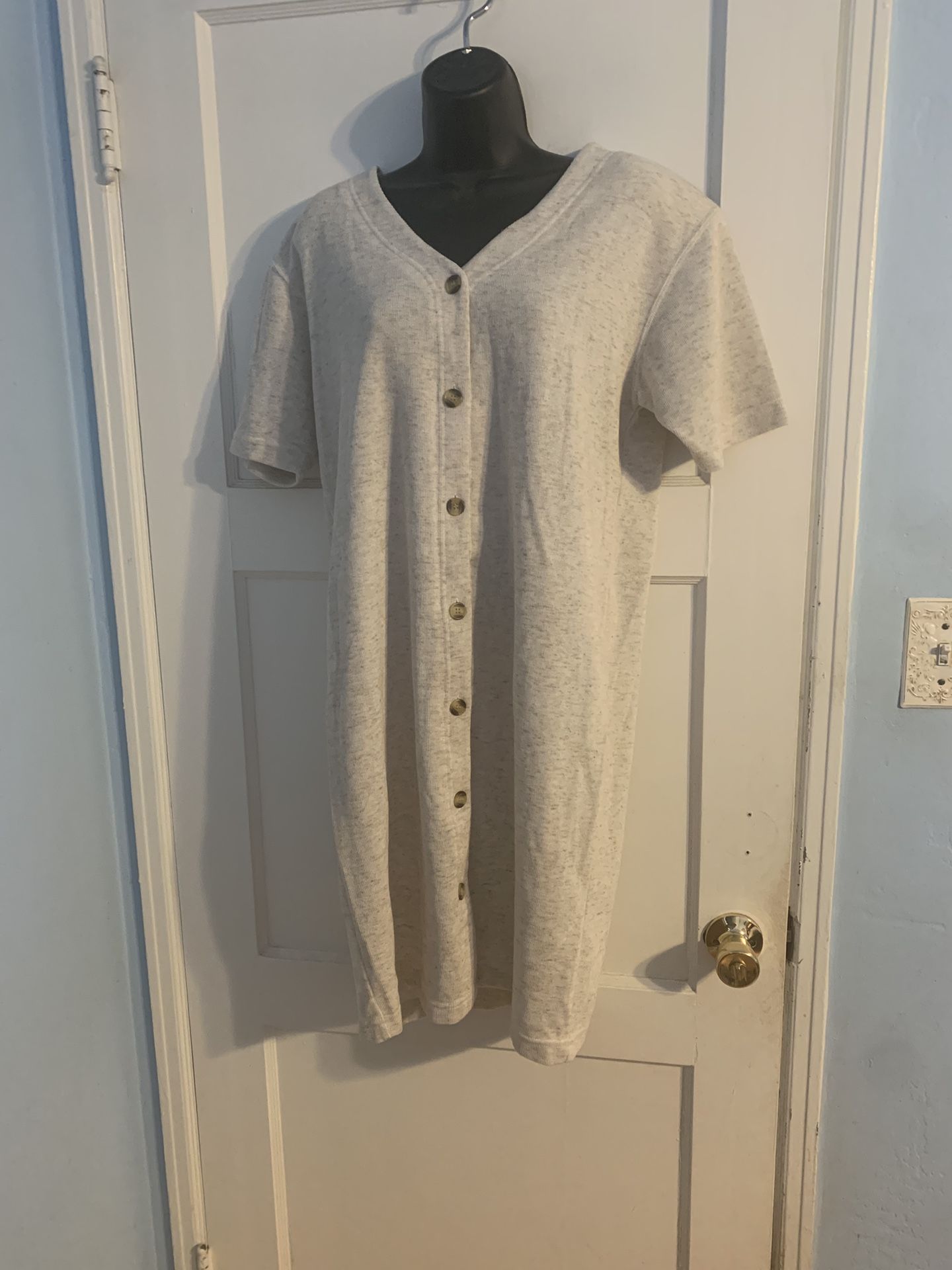 Style New York Dress Women's S Cream Button Up Short Sleeve Casual Cute Trendy