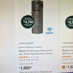 New Rheem 50g Electric Hybrid Water Heater 240v Heat Pump Title 24 Compliant