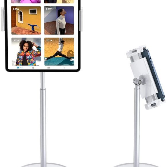 AboveTEK Tablet Stand Holder, 360 Swivel Angle Height Adjustable Cell Phone Holder for Desktop, Aluminum iPad Mount Fits 4.5"-13.5" Tablet/Phones