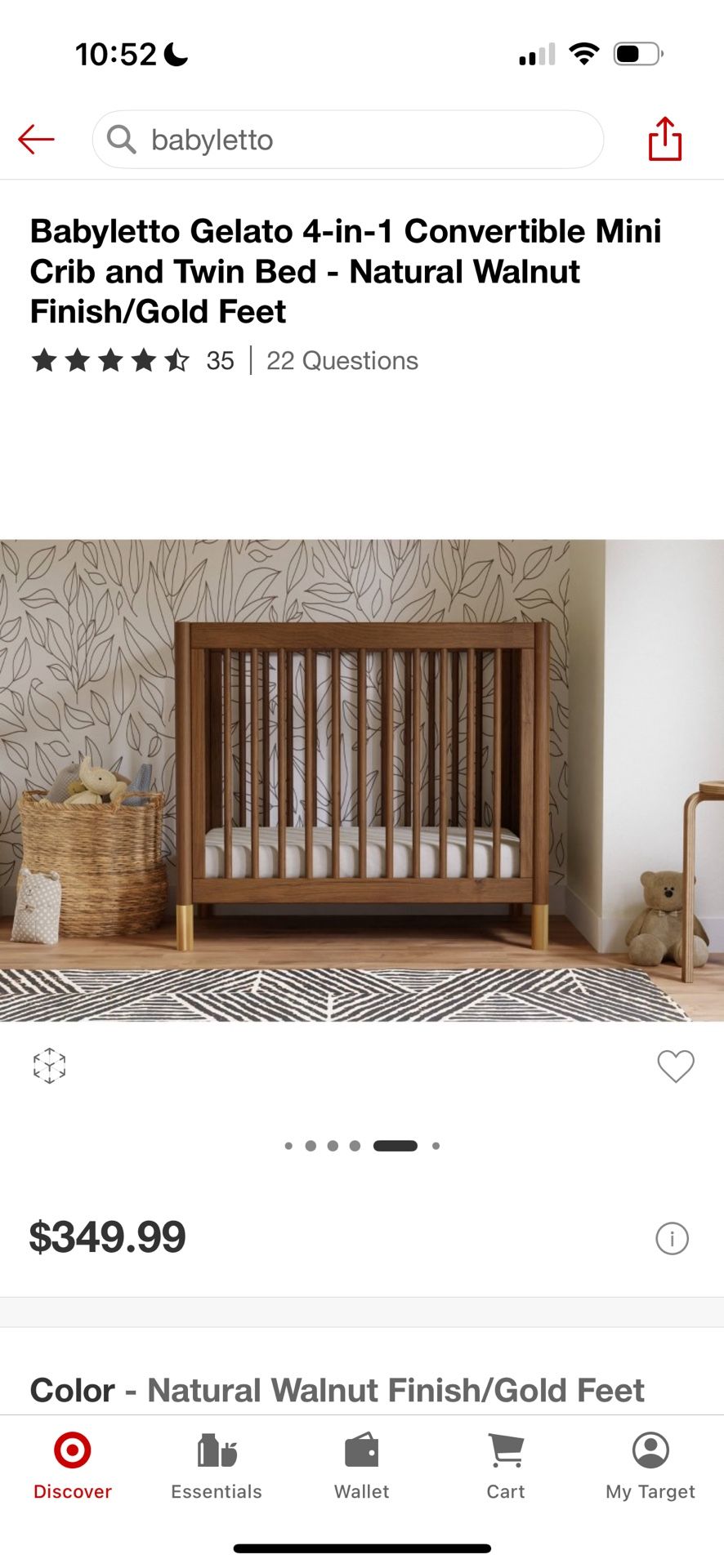 Babyletto Gelato 4 In 1 Convertible Mini Crib In Walnut