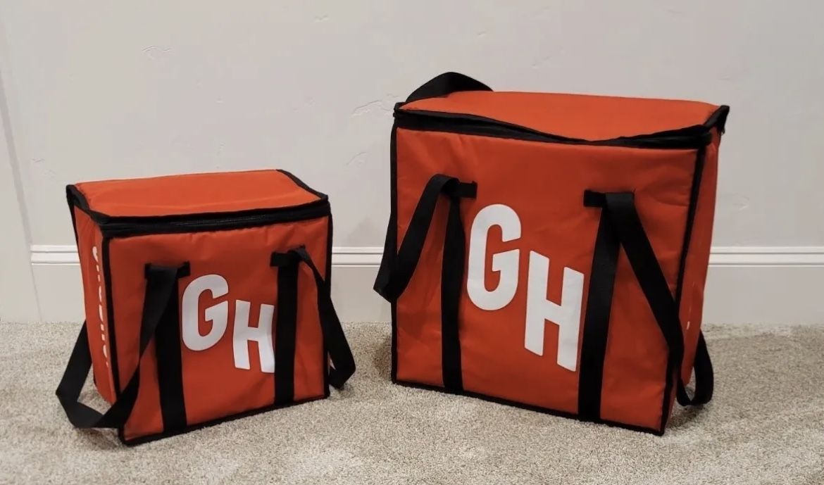 Lot Of 2 Grub Hub Red Large & XL Insulated Food Delivery Bags for Sale
