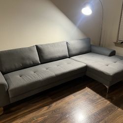 Large Gray Sectional Sofa with Chaise – 113” Wide – Gently Used