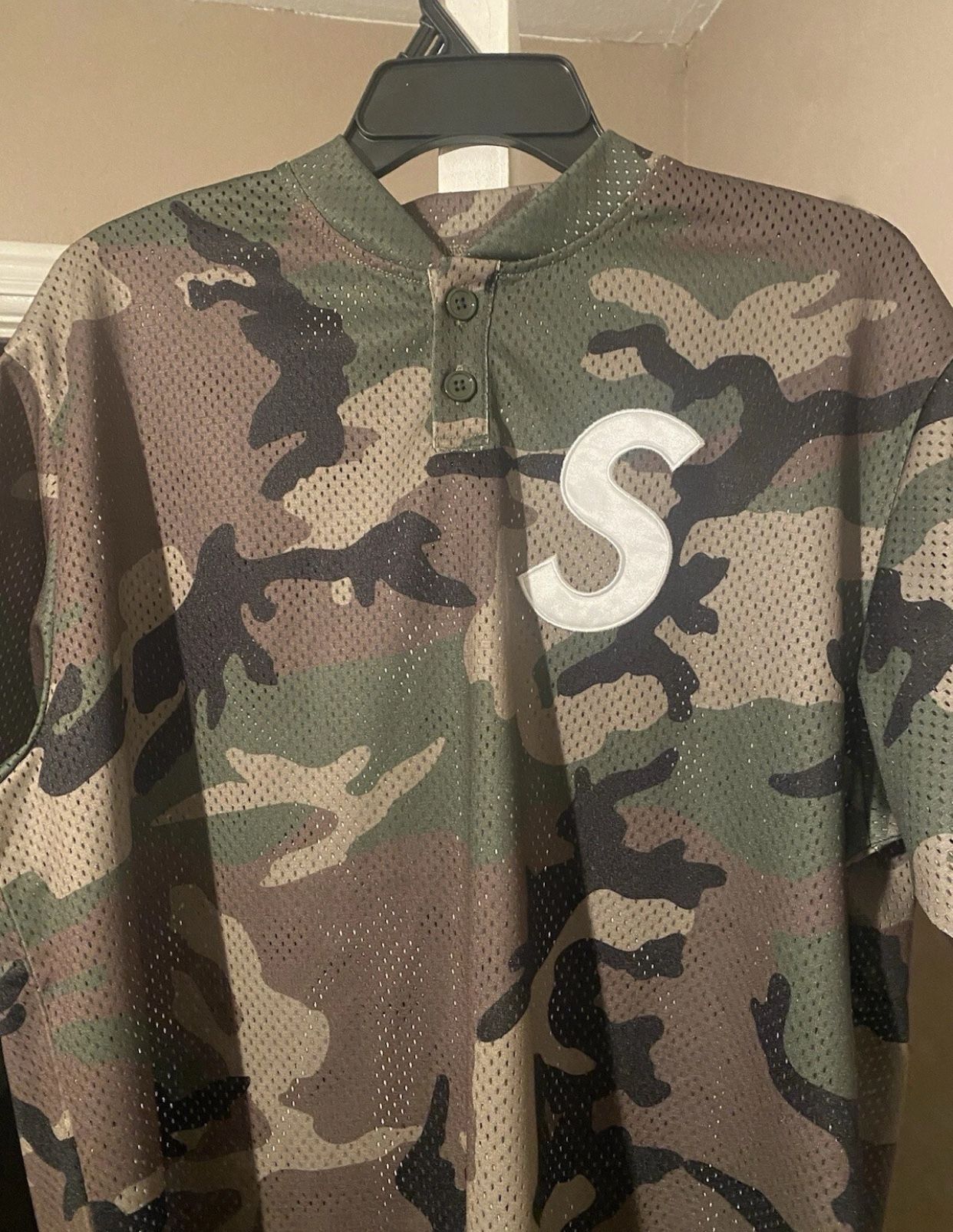 Size M- Supreme S Logo Baseball Henley (Woodland Camo)(FW24)