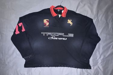 Triple Sevens Sorry Im Busy 777 Sponsor Long Sleeve Polo Shirt Mens 2XL XXL NWT