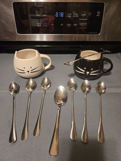 Cat Face Mug Set with Engraved Spoons