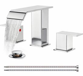 FORIOUS Bathroom Faucet 3 Hole 8 Inch Widespread Vanity Sink Faucets Chrome