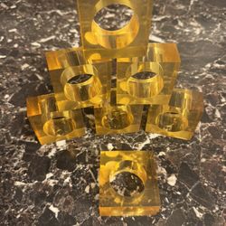 Vintage Square Amber Lucite Napkin Rings x7