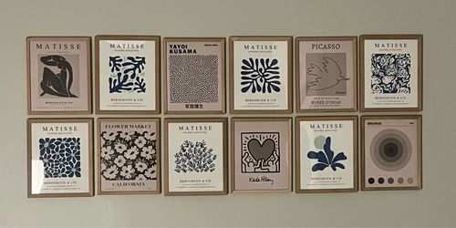 Set of 12 Small Framed Matisse, Picasso, Kusama & Modern Art Prints
