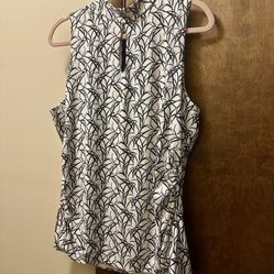 White House Black Market Black and White Patterned Blouse