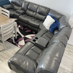 Summer sale event. Madrid gray leather reclining sectional now $1599. Easy finance option. Same day delivery.
