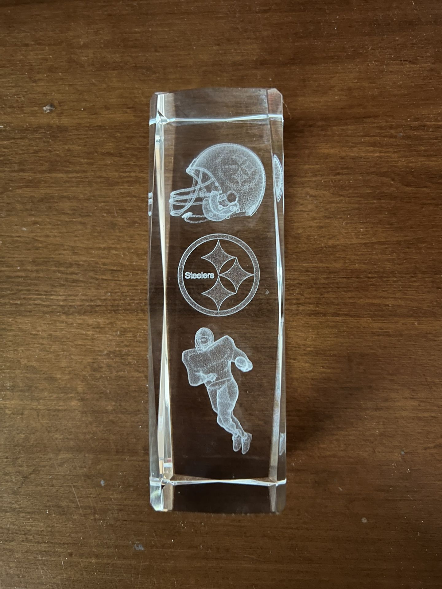 PITTSBURGH STEELERS 3D Laser Etched Crystal Cube, Block, Paperweight—5-3/4 inches tall