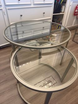 Round Glass and Silver Metal Coffee Table Nested