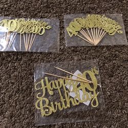 Gold Happy 40th Birthday Cake And Cupcake Toppers