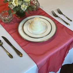 5 Red Organza Table Runners 108”x14” For Wedding Party 