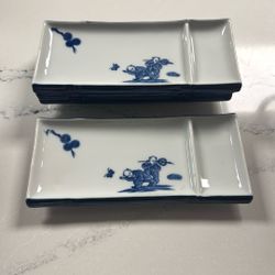 Set of 8 Small Two-Compartment Ceramic Plate