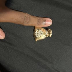 10K Yellow Gold Diamond Dollar Money Bag Pendant 1/2 Ct 1.4"