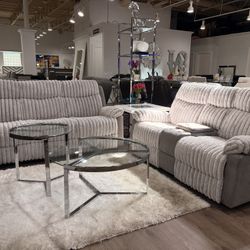 Gray Corduroy Sofa And Loveseat Reclining Set 