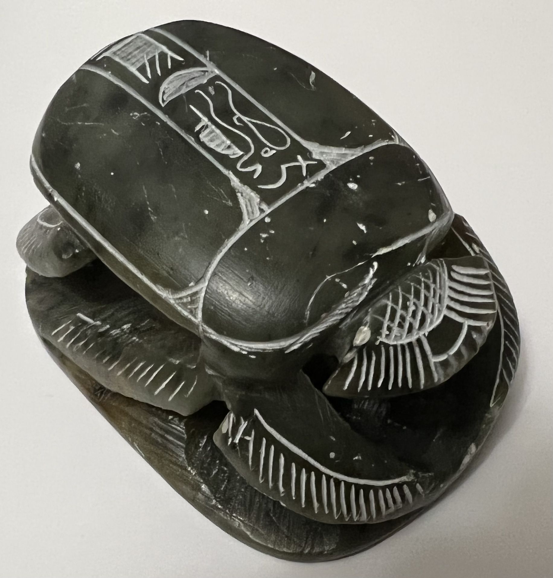 Vintage Egyptian Hand Carved Soapstone Scarab Beetle Figurine