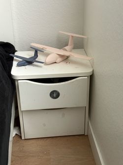 Single Bed, Mattress and White Two-Drawer Nightstand