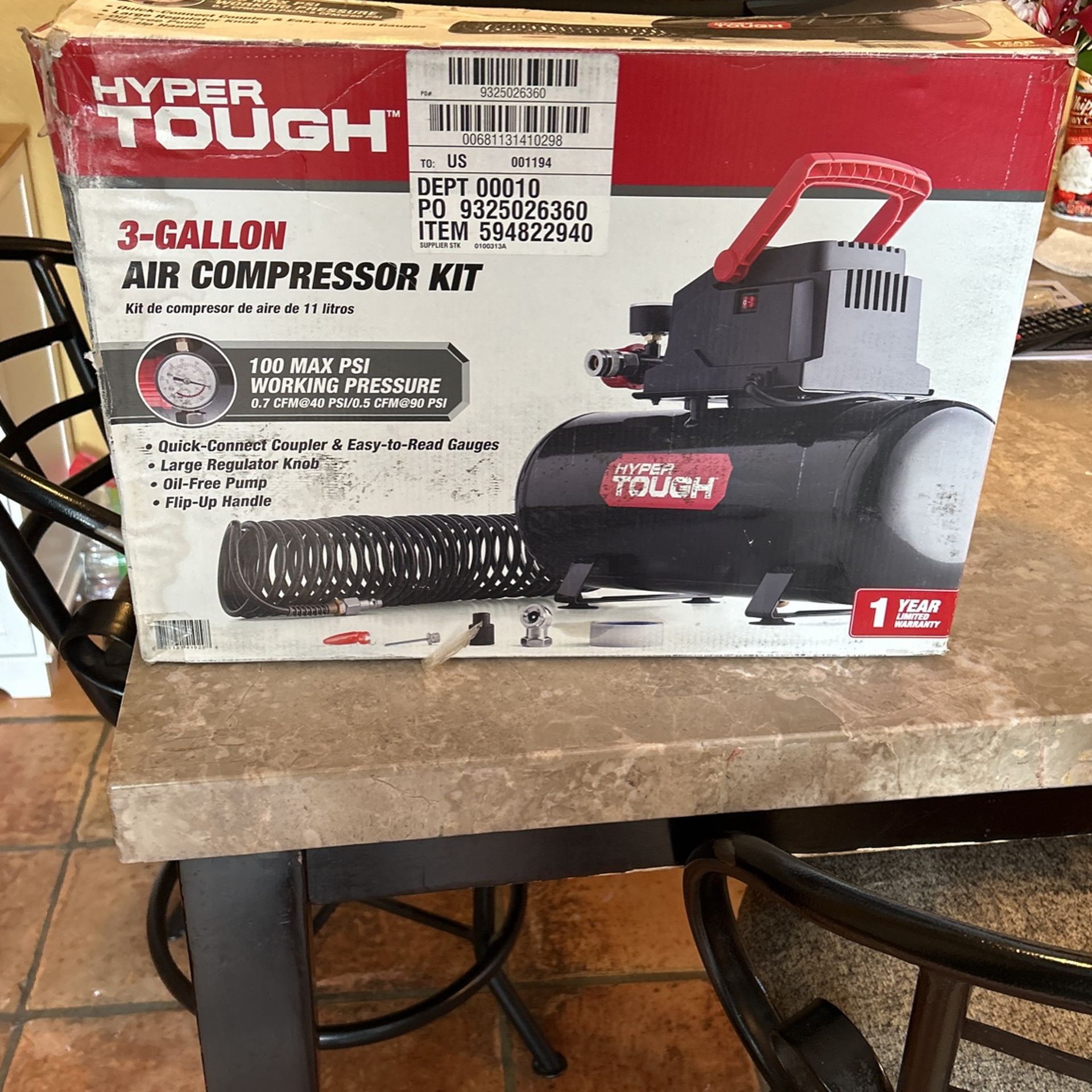 Hyper Tough 3 Gallon Air Compressor 