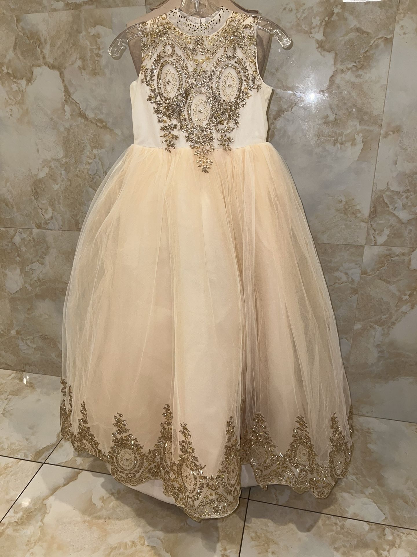 Girls Youth Floral Gold Lace Ball Gown Puffy Dress Party Princess Pageant  New Size 12/13 Y - coffeafoods.com